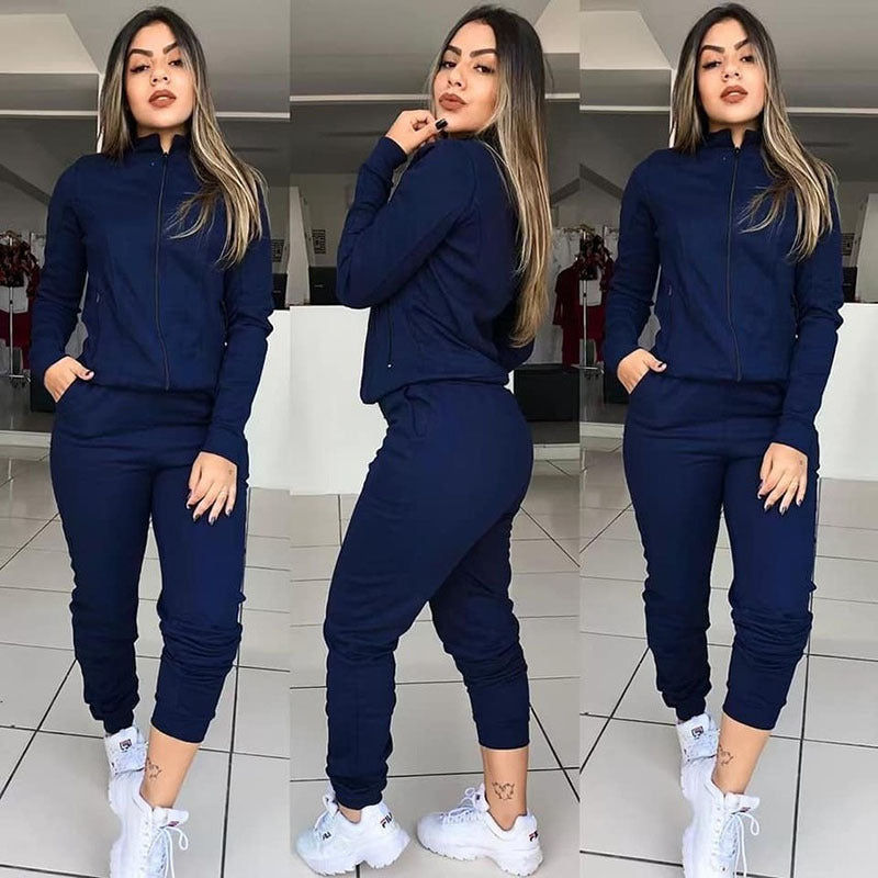 Women's Two Piece Fitness Set | Long Sleeve Pants Outfit - Artistic Decor