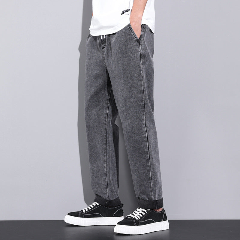 Summer Loose Wide Leg Jeans Pants Men Fashion Drawstring Elasticated Straight Trousers - Home Decor