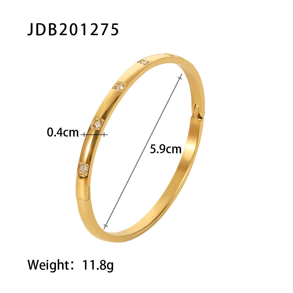 Gold-Plated Zirconia Bracelet | Stainless Steel Jewelry - Modern Print