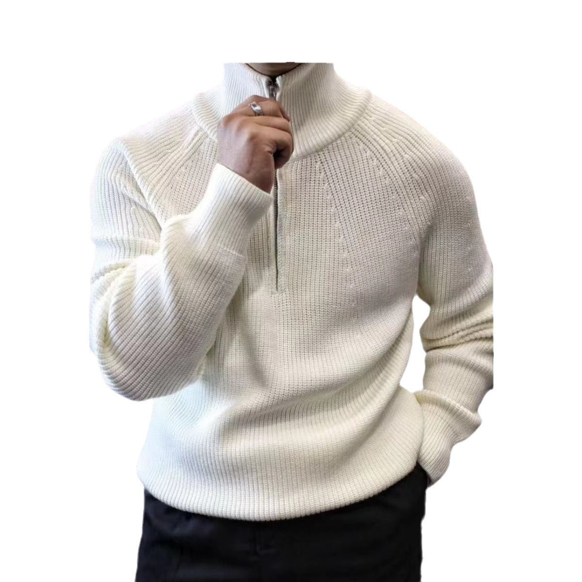 Men's Half Zipped Stand Collar Sweater Thickened - Home Decor