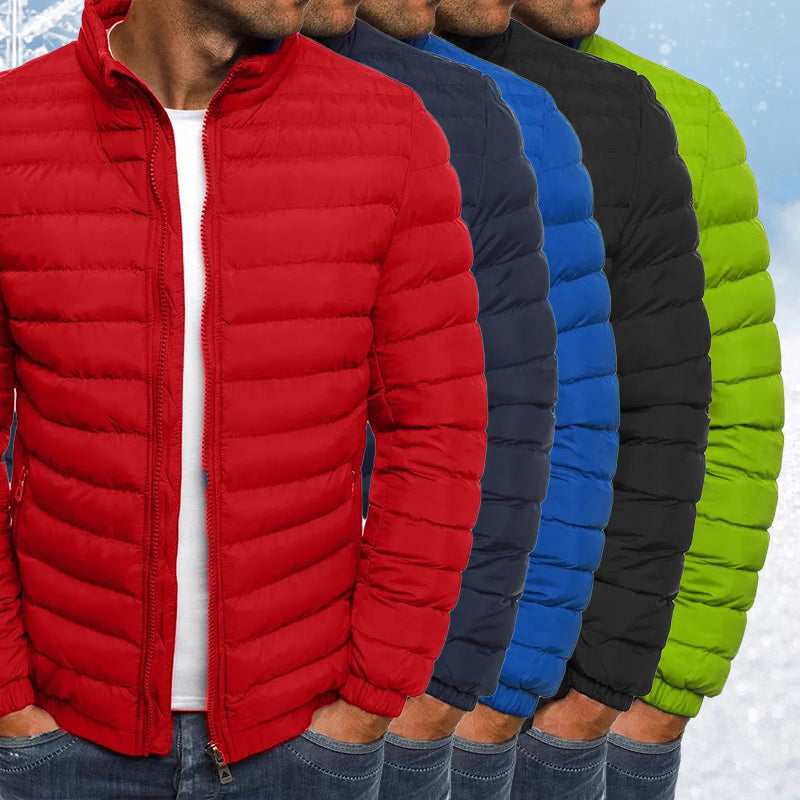 Men Jacket Zipper Solid Color Long Sleeves Pockets Coldproof Autumn Thicken Cotton Padded Overcoat For Outdoor - Home Decor