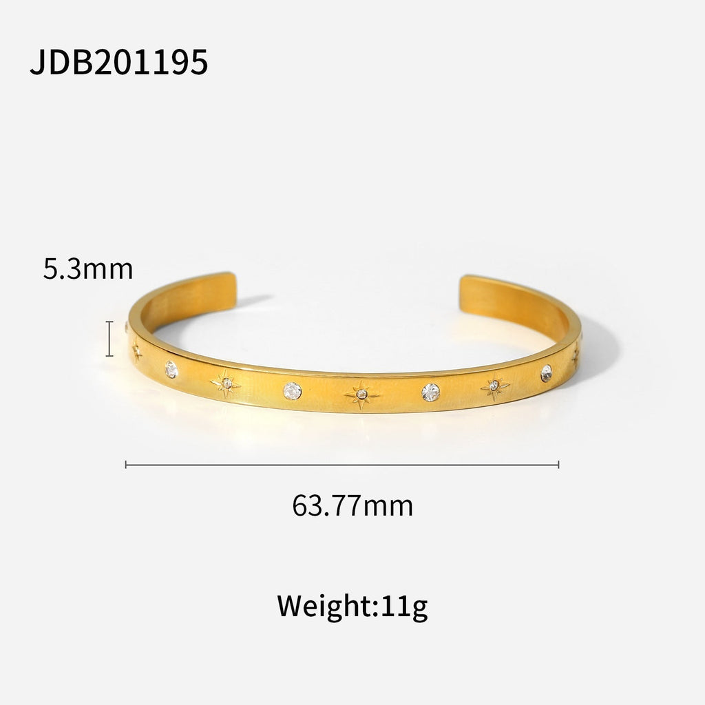 Gold-Plated Zirconia Bracelet | Stainless Steel Jewelry - Modern Print